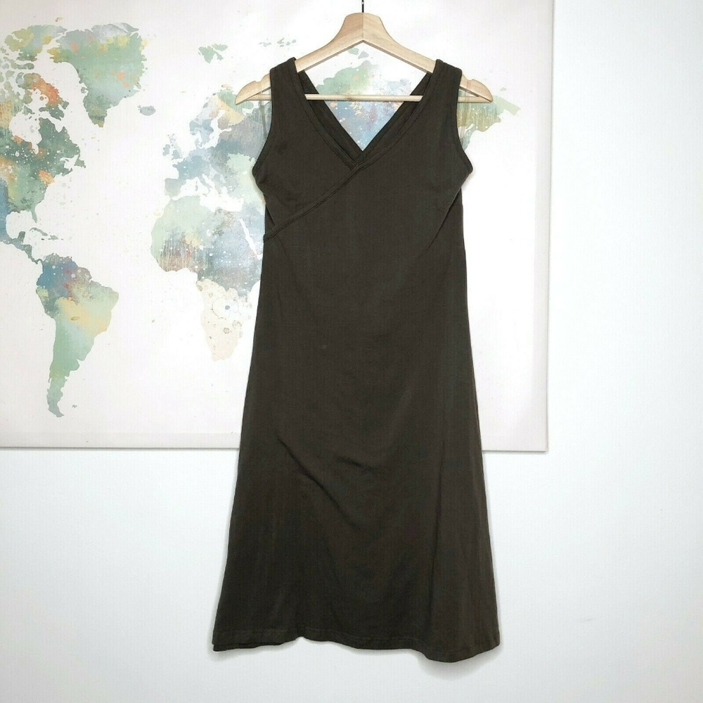 KUHL M Jersey Dress w/ built in bra CrissCross Racerback cutout back SOFT brown